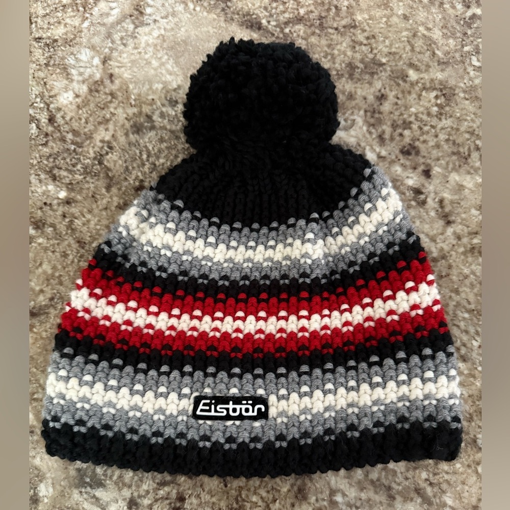 Striped Knit Beanie - Red, Black, Gray